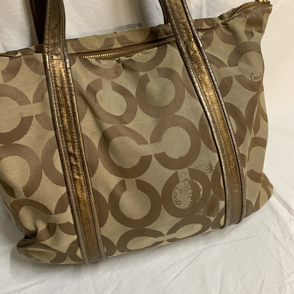 Coach Poppy Beige Gold Bronze Tote Bag - Picture 6 of 8
